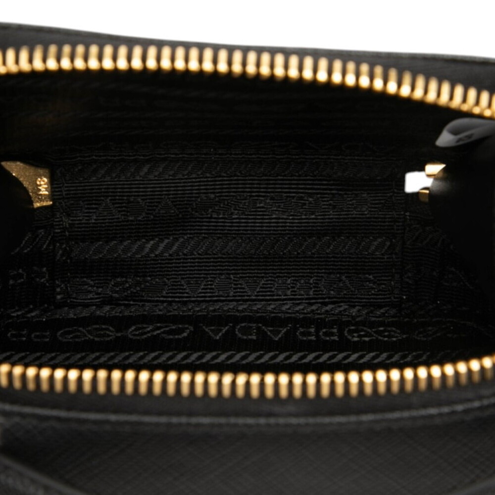 Prada Triangle Logo Plate Chain Shoulder Bag Mini Pouch 1NR025 Black Gold Saf... - Picture 4 of 5